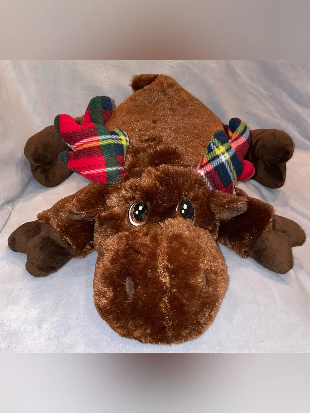 Dan Dee Christmas Moose Plush Plaid Antlers Brown Reindeer Stuffed Animal Toy